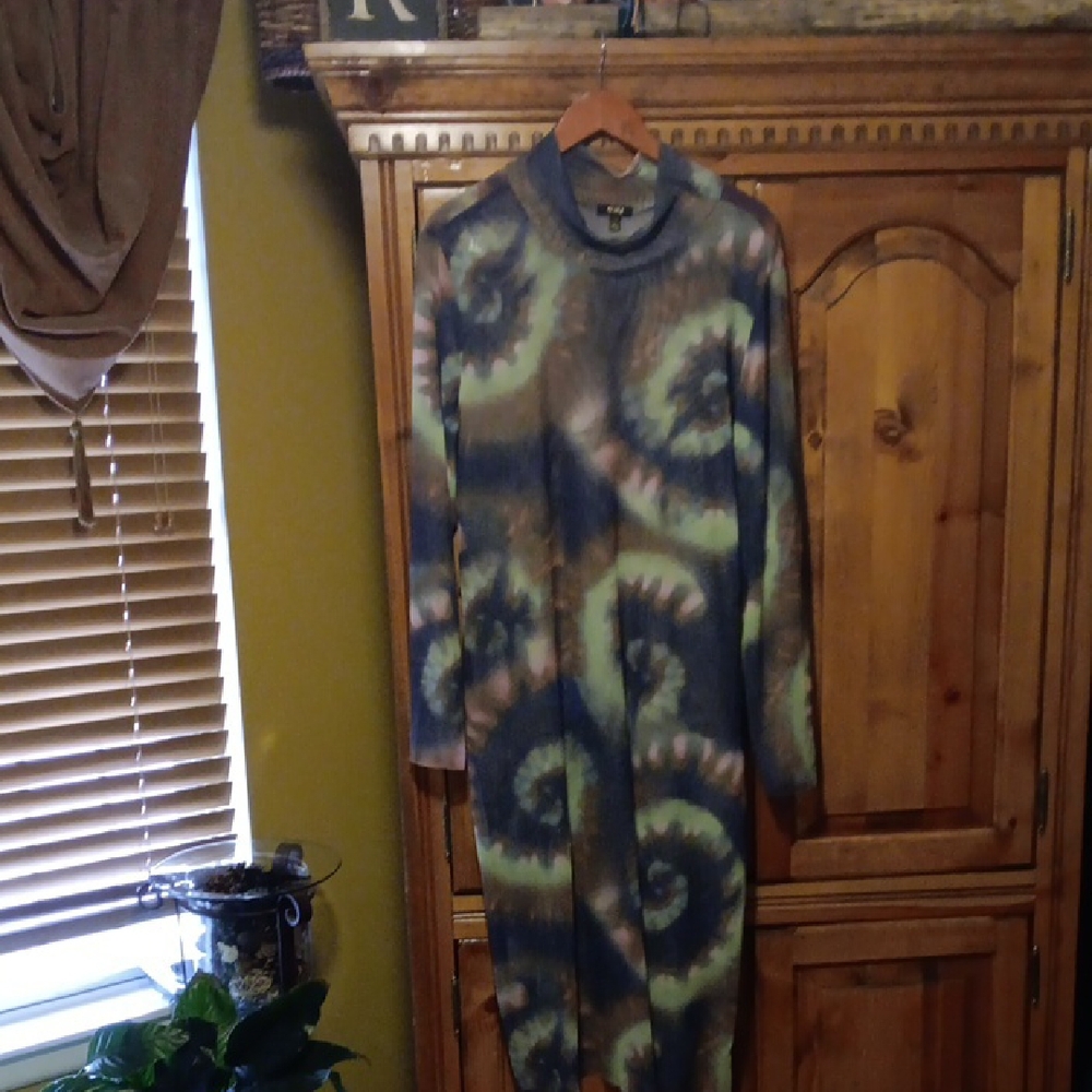 AFRM Tie-Dye Midi Mesh Dress - Green, Brown, Gray